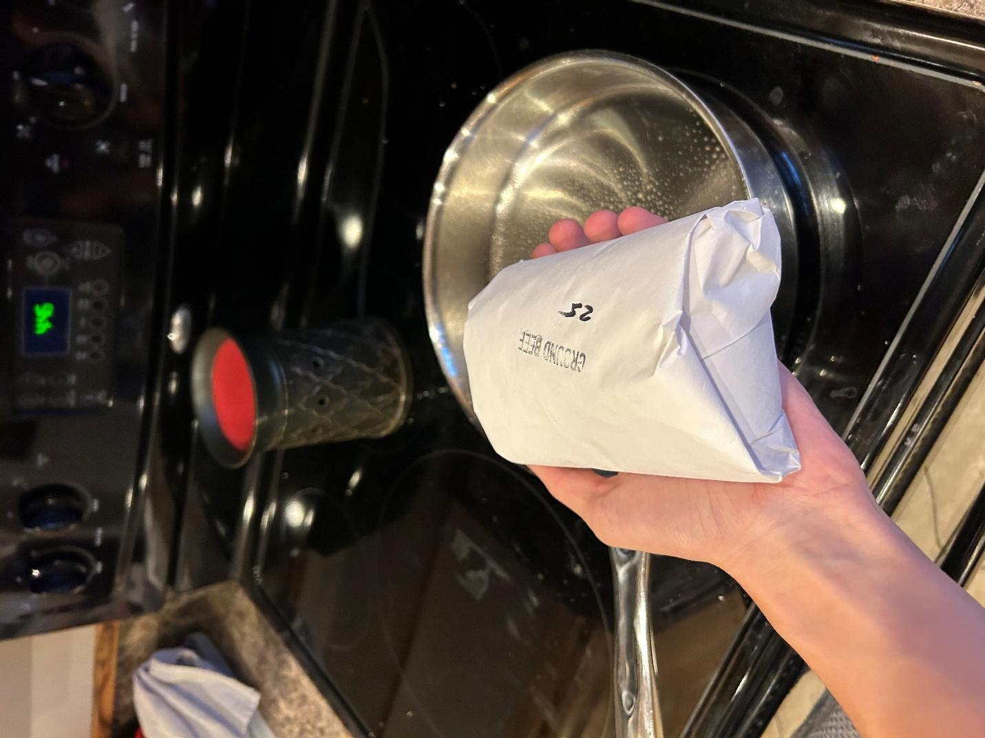 Adding first pound of ground beef