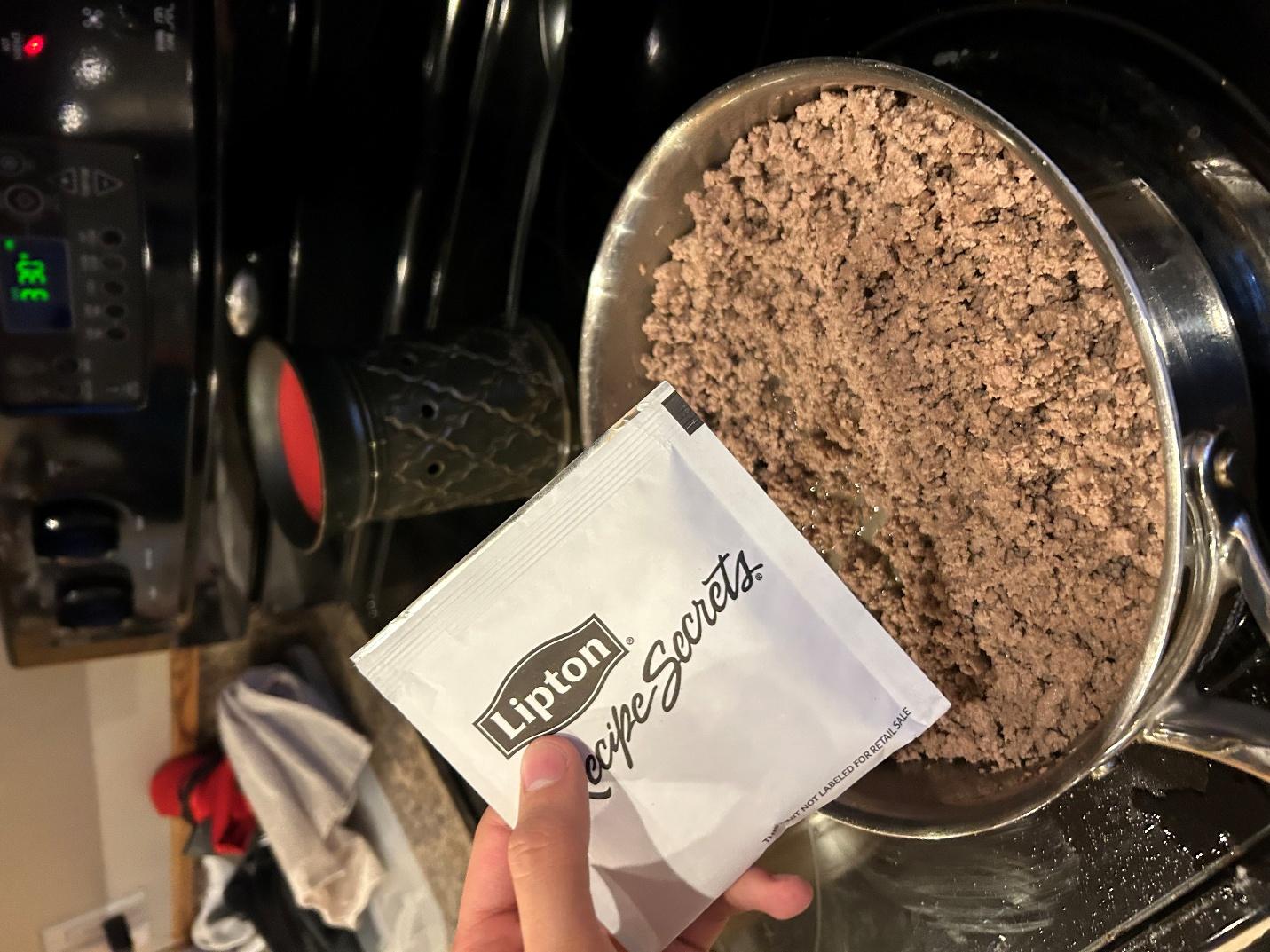 Adding onion seasoning packet